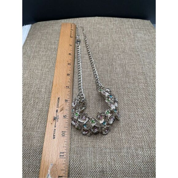 Retro Chunky Rainbow Glass diamanté choker necklace Floral Spring Summer - Picture 6 of 7